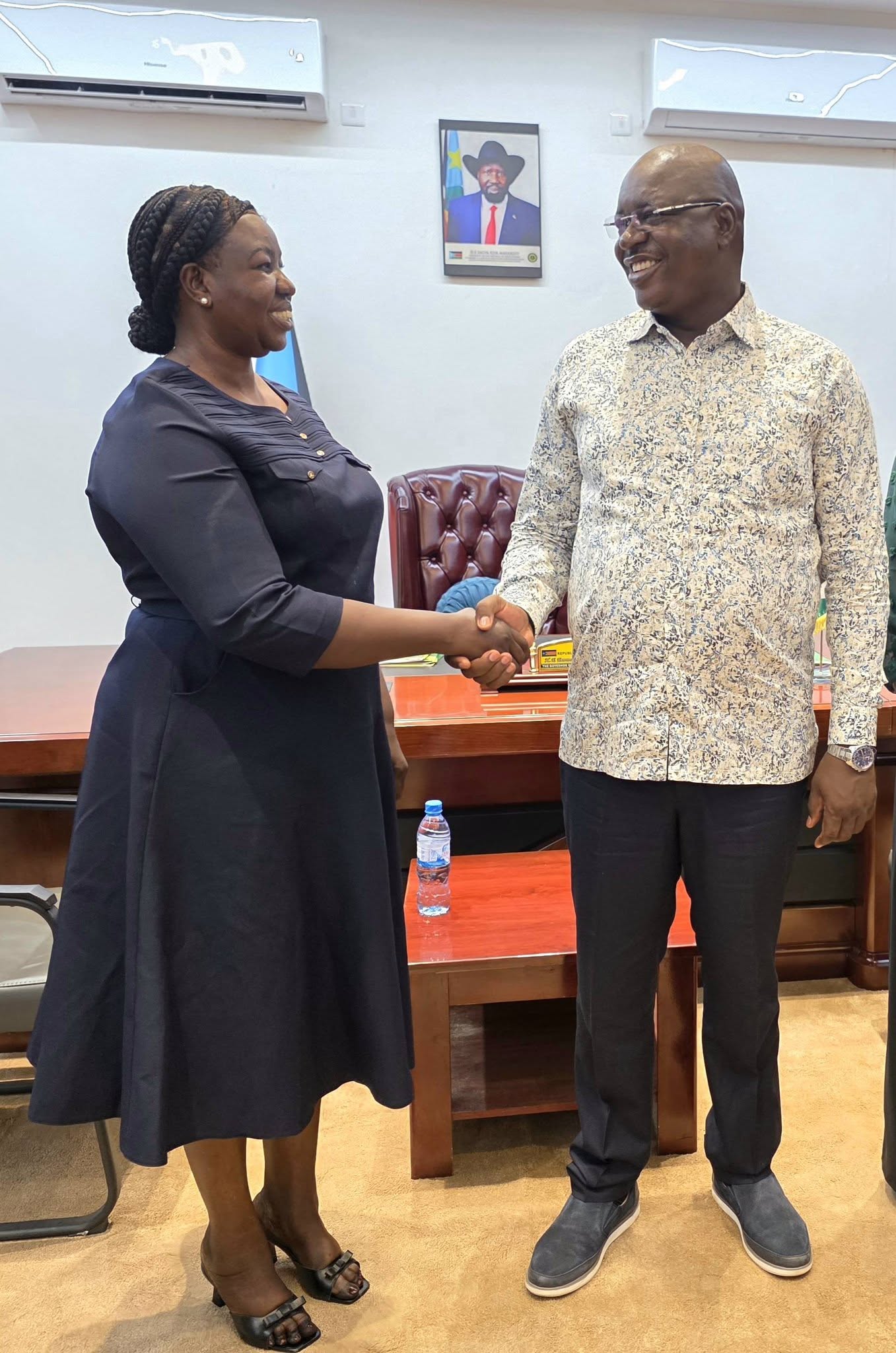 Governor Emmanuel Adil Anthony received a courtesy  from Dr. Victoria Anib, the IGAD's Head of Mission to South Sudan. The visit aims to strengthen ti